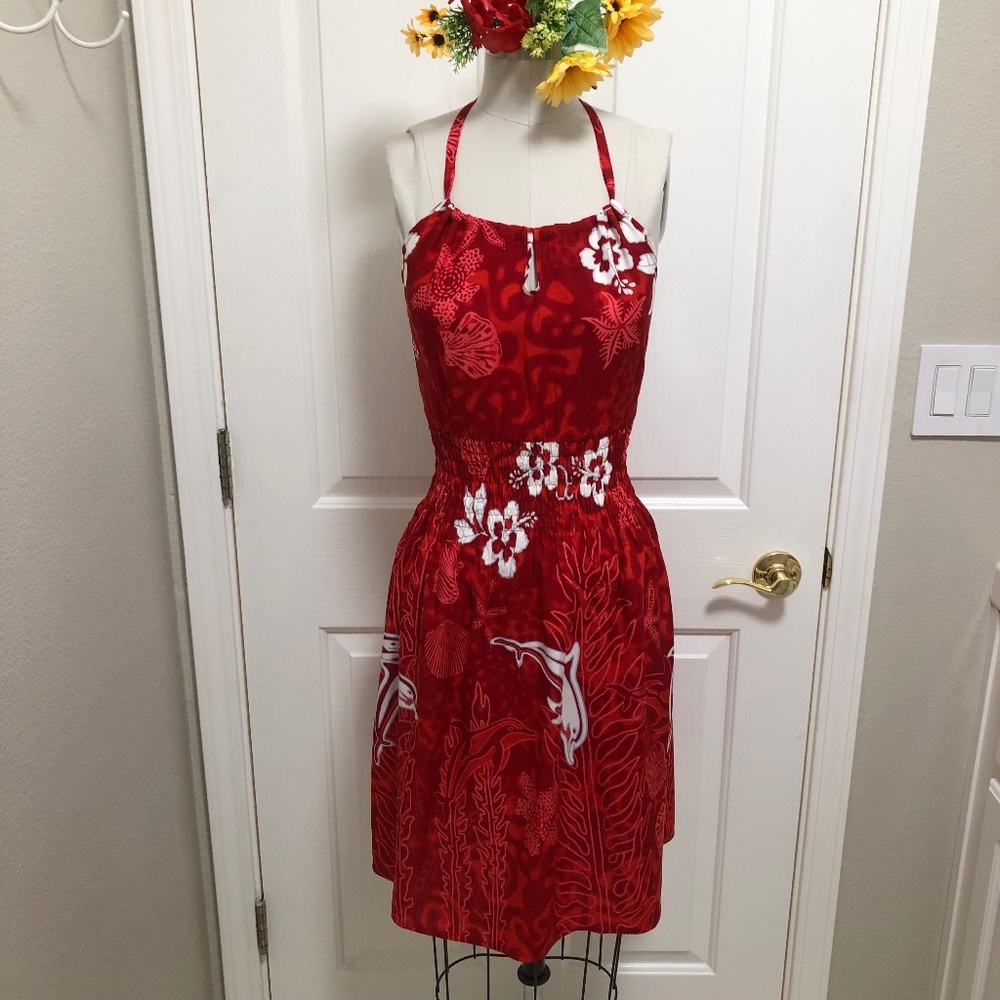 NWOT - Tropical Red & White Dolphin Print Sundress